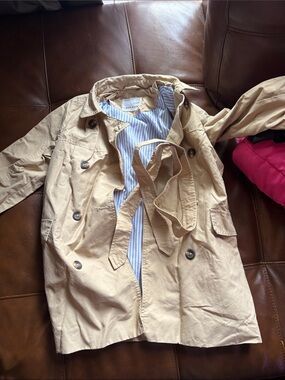 Zara Beige Trench Coat with Blue-White Striped Lining